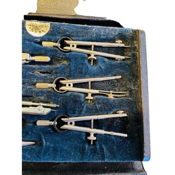 Vintage ATECO Drafting Compass Set 8 Piece Metal Case Made in USA for Architects - Picture 8 of 11